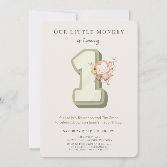Convite Our Little Monkey 1st Birthday invitation (Frente)