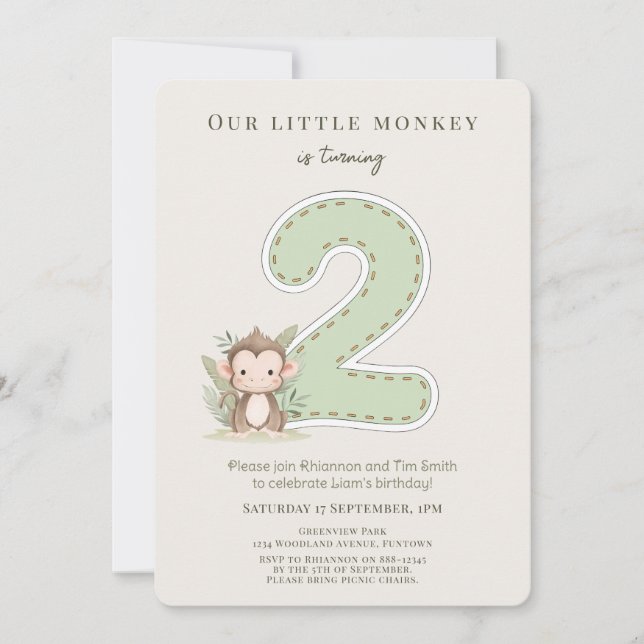 Convite Our Little Monkey 2nd Birthday invitation (Frente)