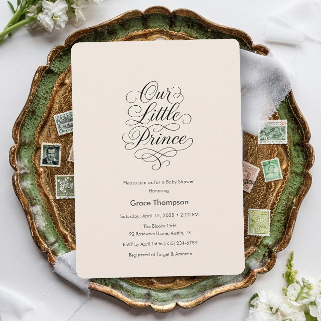 Convite Our Little Prince Minimal Script Peach Baby Shower (Our Little Prince Minimal Script Peach Baby Shower Invitation)