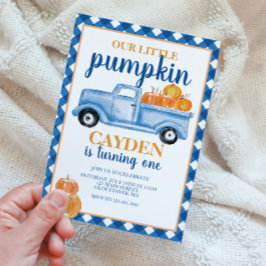 Convite Our Little Pumpkin Blue truck Fall Birthday
