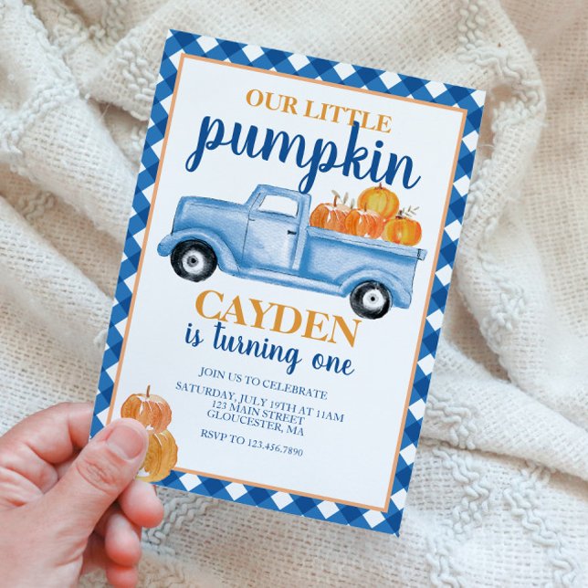 Convite Our Little Pumpkin Blue truck Fall Birthday (Criador carregado)
