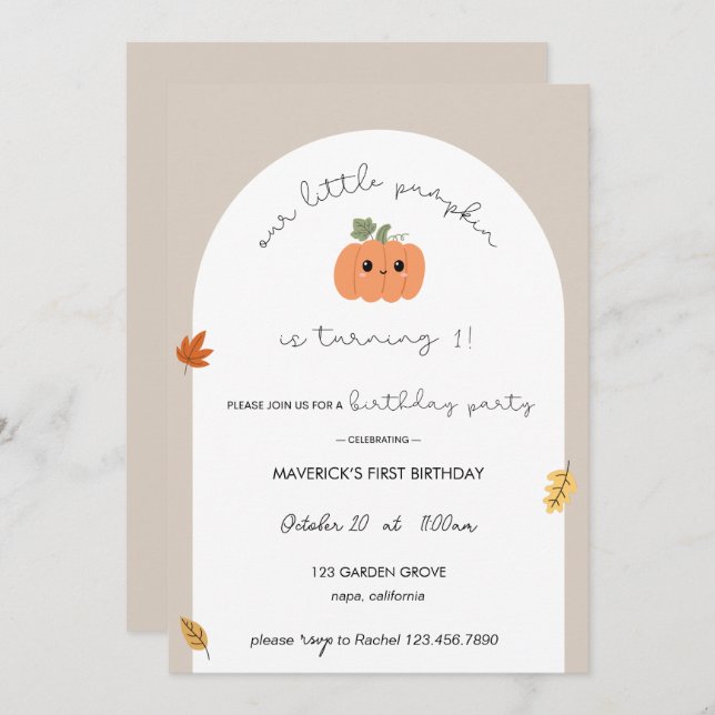 Convite Our Little Pumpkin First Birthday Invitation (Frente/Verso)