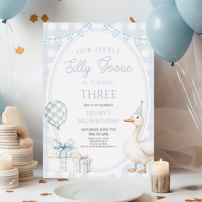 Convite Our Little Silly Goose Blue Birthday Party (Criador carregado)