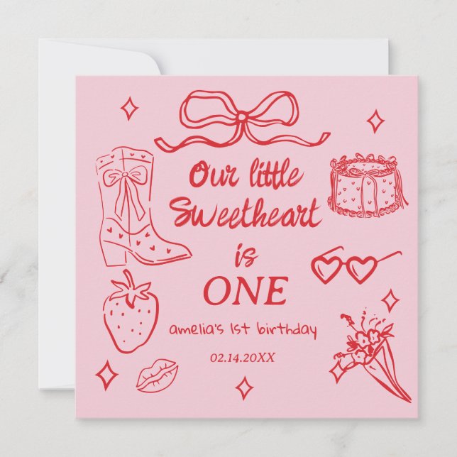 Convite Our little Sweetheart is One Birthday (Frente)