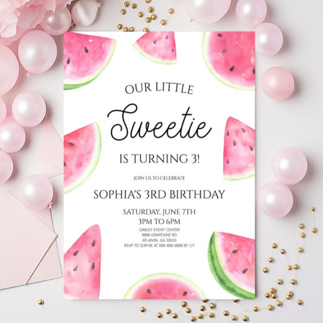 Convite Our Little Sweetie Pink Watermelon Birthday Party (Criador carregado)