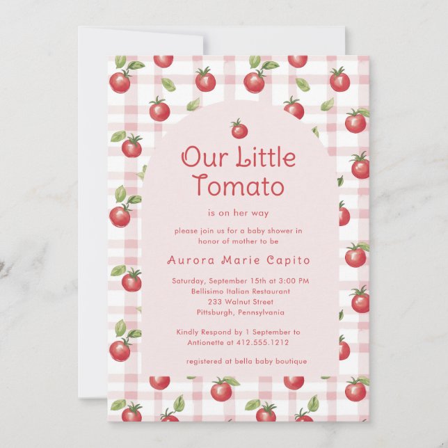 Convite Our Little Tomato Baby Shower Invitation Pink  (Frente)