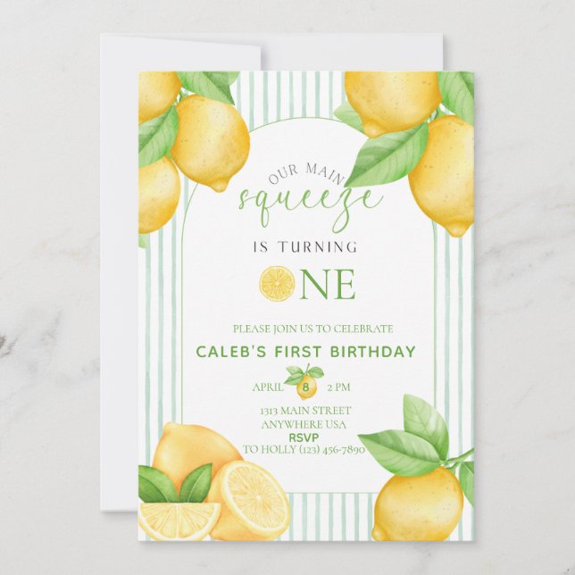 Convite  Our Main Squeeze Lemon 1st Birthday Invitation (Frente)