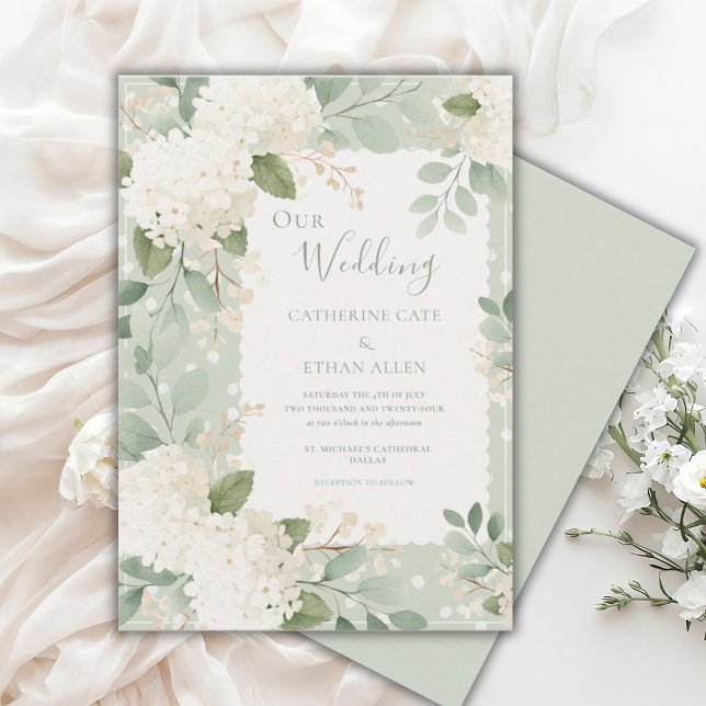 Convite Our Wedding White Hydrangeas Vintage Wedding (Criador carregado)