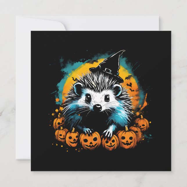Convite ouriço de Halloween e abóboras fofos (Verso)