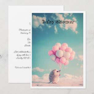 Convite ouriço fofo com balões de aniversário, personalizá