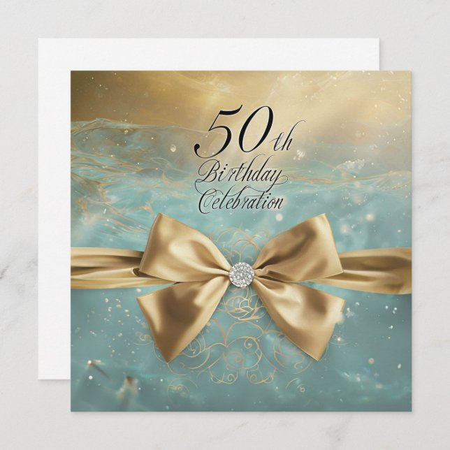 Convite Ouro 50º Aniversário Arco de Diamante Elegantes (Frente/Verso)
