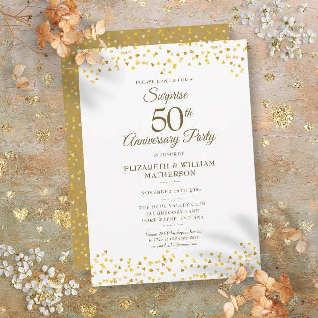 Convite Ouro 50º Aniversário de Casamento do Partido Surpr (Surprise Party Golden 50th Wedding Anniversary Invitation)