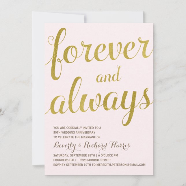 Convite Ouro 50º | Faux Gold Foil Anniversário (Frente)