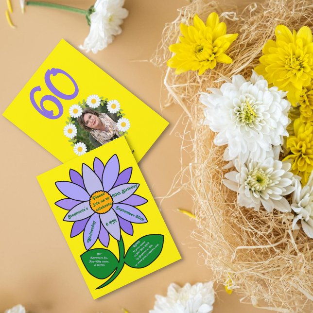 Convite Ouro 60º Aniversário Girassol roxo simples (Criador carregado)