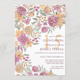 Convite Ouro Amarelo Cor Floral Rosa, Caqueira Quinceañera