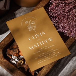 Convite Ouro Amber Floral Minimalista Casamento. QR e Foto