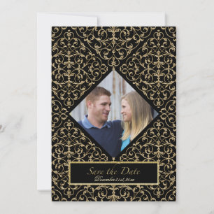 Convite Ouro Art Deco Nouveau Lace Damask Caligrafia