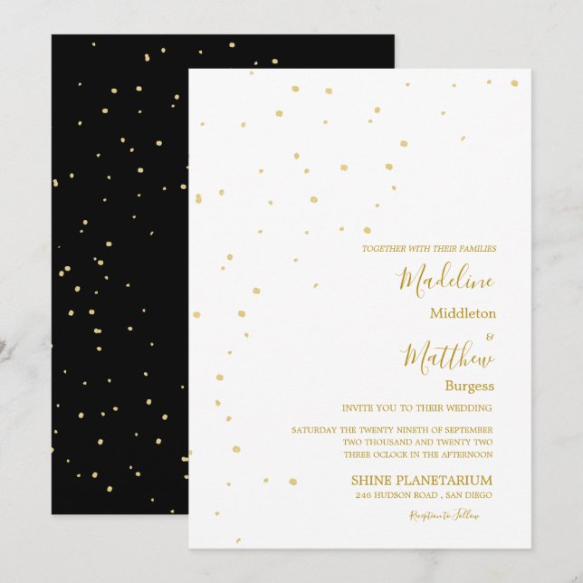 Convite Ouro Astral Manchas Preto Noite De Casamento (Frente/Verso)