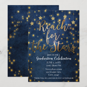 Convite Ouro Azul Alcançar as Estrelas Graduação Celestial