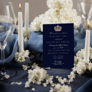 Convite Ouro Azul Coroa Real Glitter 16º Bridal