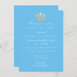 Convite Ouro Azul Coroa Real Pastel Branco