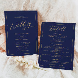 Convite Ouro azul-marinho elegante, tudo em um casamento d