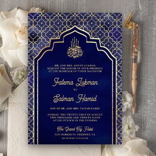 Convite Ouro Azul Meia-Noite Arco Marroquino Casamento Muç