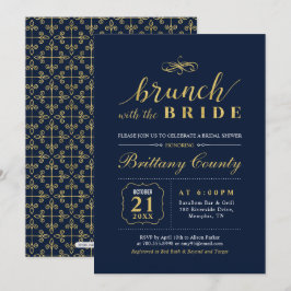 Convite Ouro & Azul-Navy | Chá de Noiva de Casamento Elega