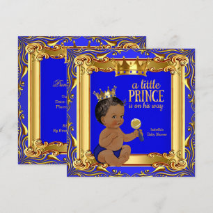 Convite Ouro Azul Real Príncipe Chuveiro de Bebê Étnico