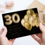Convite Ouro Balões de  Partido aniversário de 30 anos Neg<br><div class="desc">Convite de festas de aniversário de 30 anos Preto para Balões Dourados Ver a coleção correspondente na Loja de Niche & Nest</div>