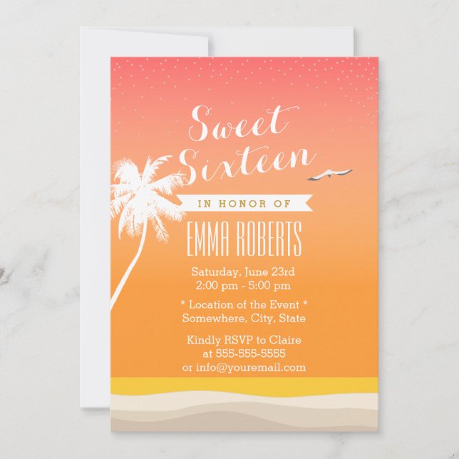 Convite Ouro Beach Elegant Sweet 16 (Frente)