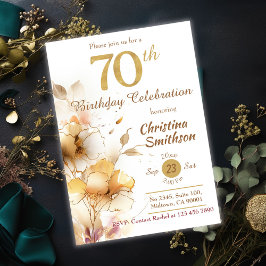 Convite Ouro Bloom - 70 floral elegante e moderno Aniversá