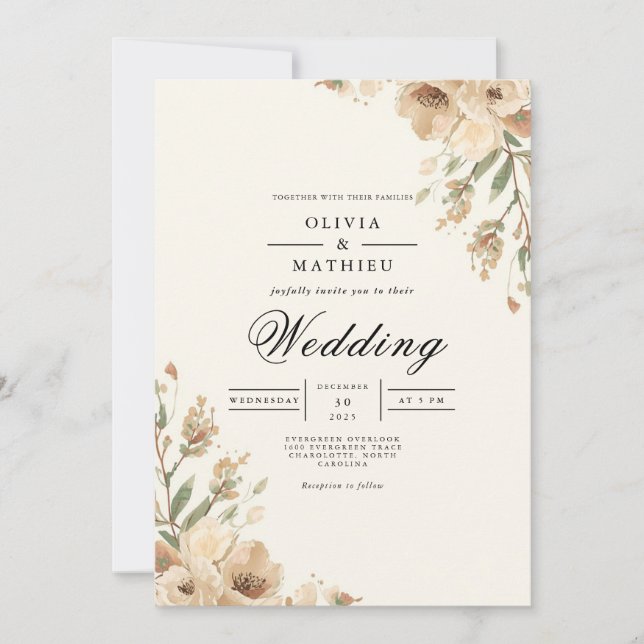 Convite Ouro Bloom Romance Wedding (Frente)