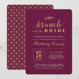 Convite Ouro & Borgonha | Brunch de Noiva para Casamento E