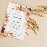 Convite Ouro Borgonha e Casamento Floral Rosa Esbranquiçad<br><div class="desc">Mande um belo convite de casamento para seus convidados com seu belo Ouro Burgundy & Blush Pink Floral Invitation. Pampas Grass, Orange, Blush Pink, Ouro Amarelo e Wine Burgundy Florals se juntam para criar este convite de casamento pintado pela mão. As cores representam uma versão do tema do nascer do...</div>