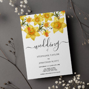Convite Ouro botânico daffodils flores casamento