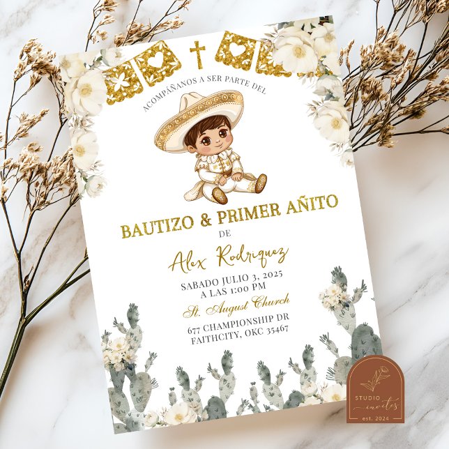 Convite Ouro Branco Bautizo Mexicano Y Primer Anito (Criador carregado)