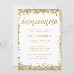 Convite Ouro Branco Brilho Falso Quinceanera 15º Aniversár