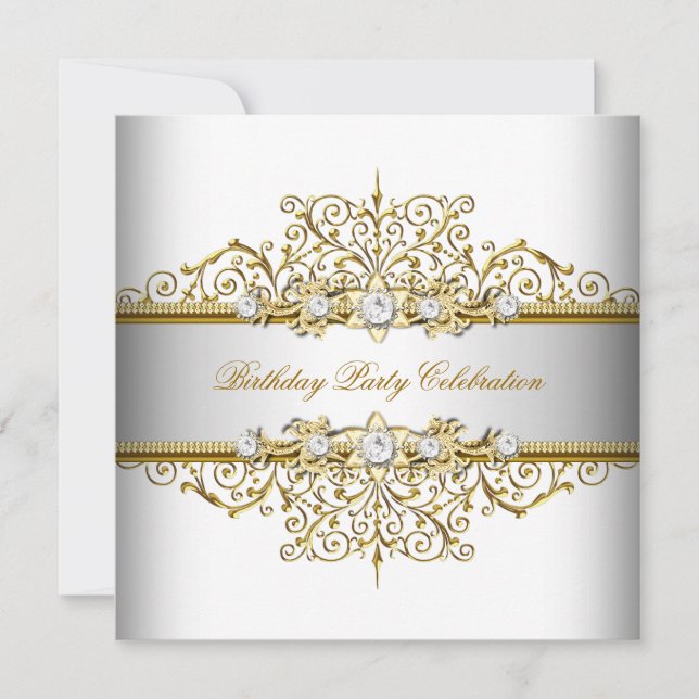 Convite Ouro Branco Creme Prateado Festa Elegante (Frente)