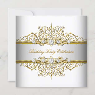 Convite Ouro Branco Creme Prateado Festa Elegante