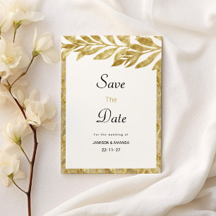 Convite Ouro branco deixa elegância floral Salvar a Data