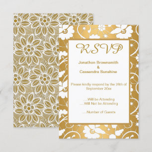 CONVITE OURO BRANCO DOIS LACE RESPOSTA DE CASAMENTO RSVP