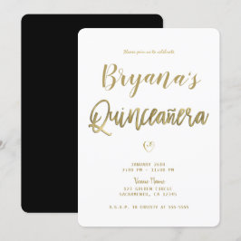 Convite Ouro Branco e Preto Moderno Minimal 15 Quinceañera