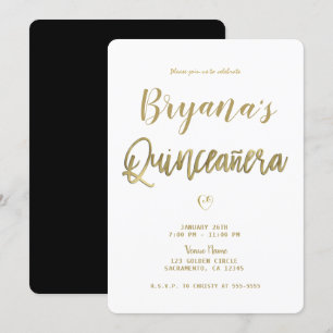 Convite Ouro Branco e Preto Moderno Minimal 15 Quinceañera