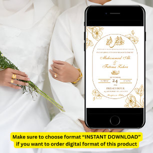 Convite Ouro Branco Floral Minimalista Elegante Moderno Ni