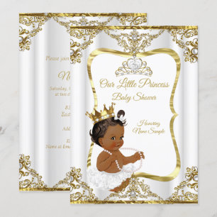 Convite Ouro Branco Pérola Princesa Chá de Bebê Étnico