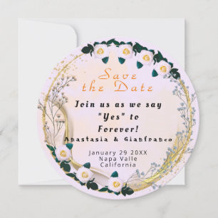 Convite Ouro Branco Personalizado Floral Elegante Casament