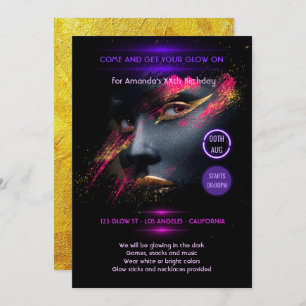 Convite Ouro brilhando no partido Dark Neon