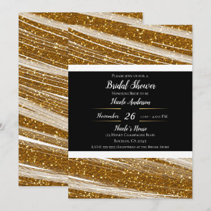 Convite Ouro Brilhante com Purpurina & Brilho Branco Glamo