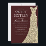 Convite Ouro Burgundy Vestido 16 Docinho<br><div class="desc">Ouro Borgonha Vestido 16 Docinho Convidar Variações para o convite e itens correspondentes em nossa loja</div>